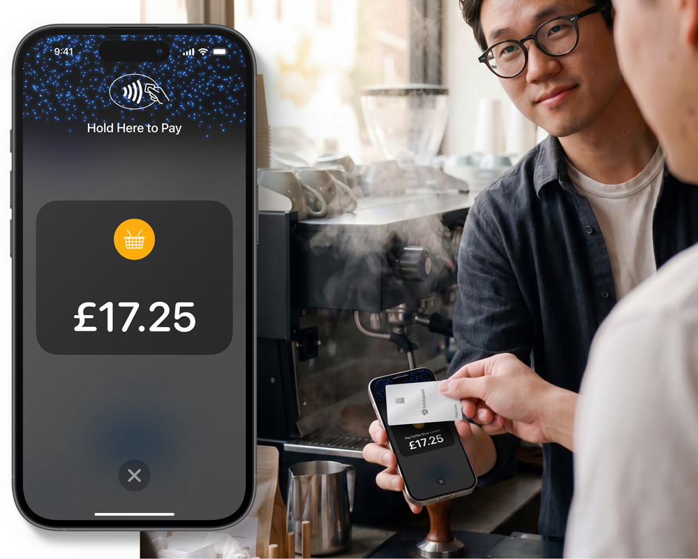 Customer paying with Tap to Pay on iPhone in a coffee shop