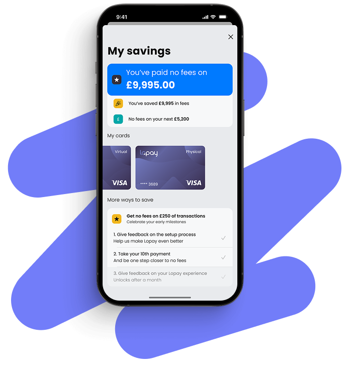 Lopay app showing fee-free savings and instant payouts